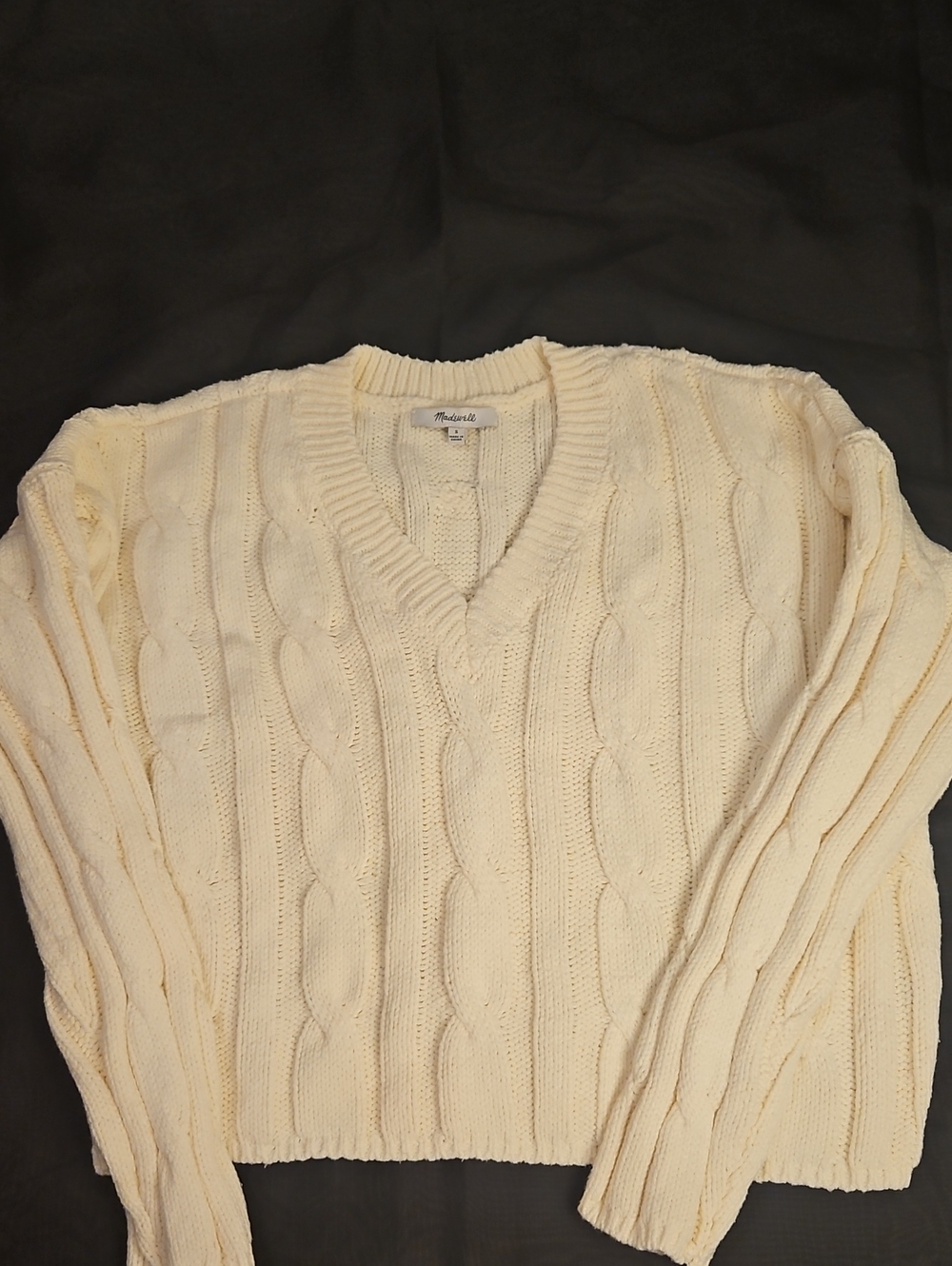 Madewell Cream Cable-Knit V-Neck Sweater